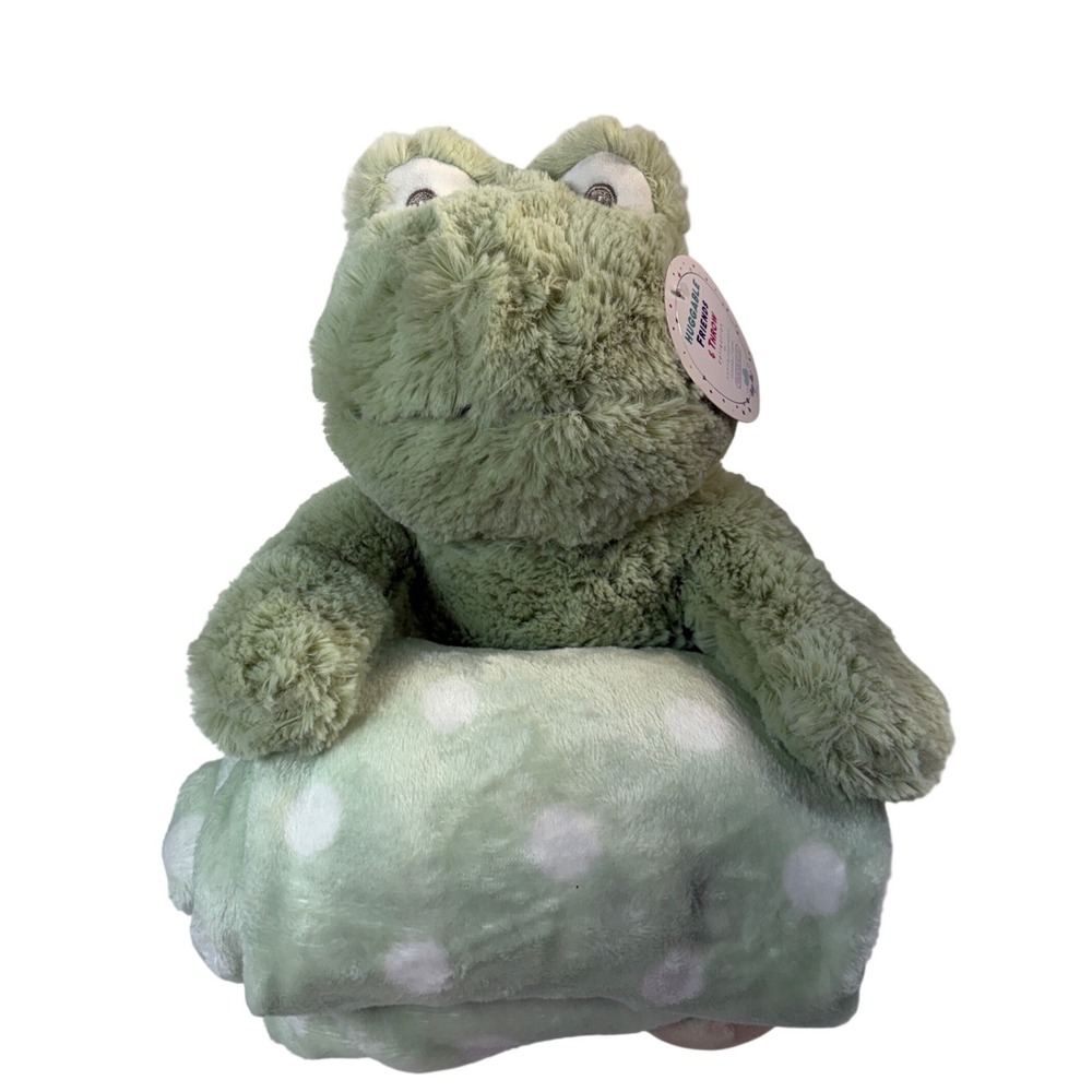 Silver One Huggable Friends Frog Plush & Polka Dot‎ Baby Blanket Set 27x39 NWT